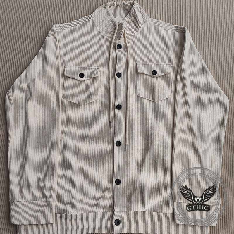 American Retro Multi-Pocket Corduroy Lapel Coat