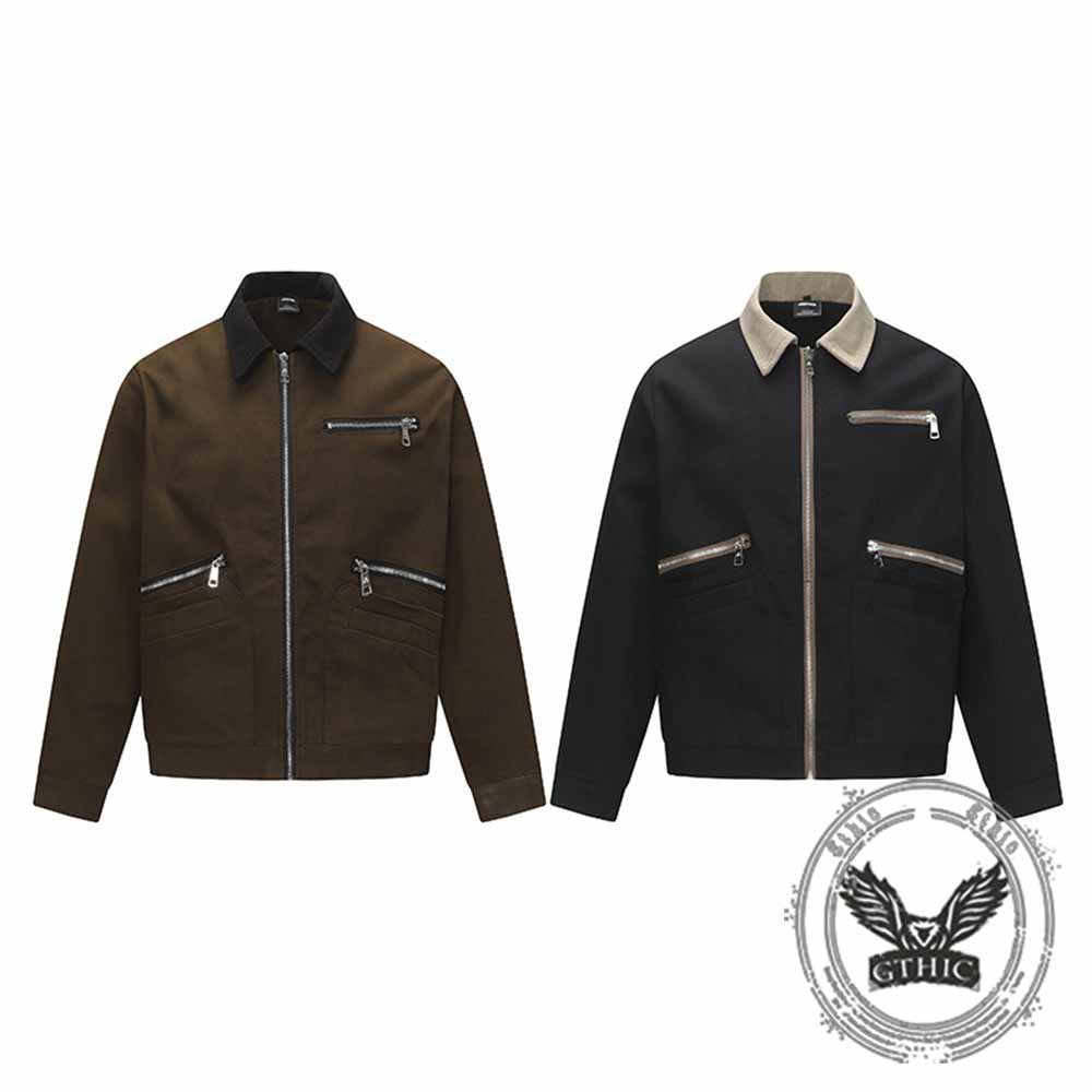 American Retro Multi-Zip Pocket Lapel Cargo Jacket | Gthic.com