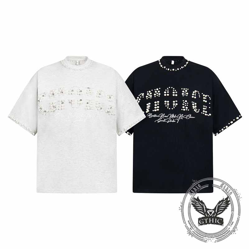 American Retro Nail Beads Letter Pattern T-shirt 01 | Gthic.com