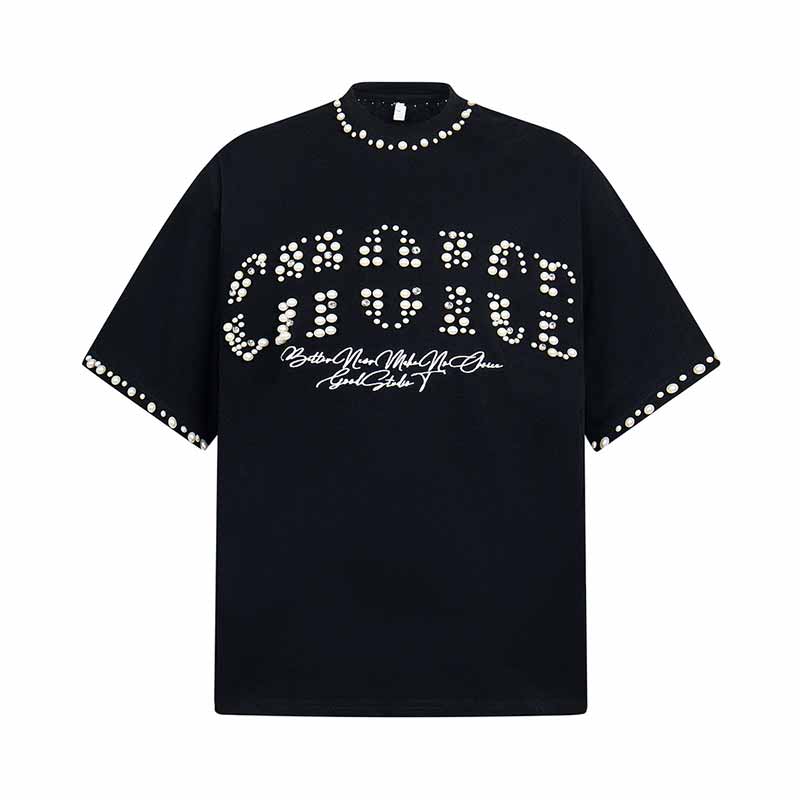American Retro Nail Beads Letter Pattern T-shirt 03 | Gthic.com