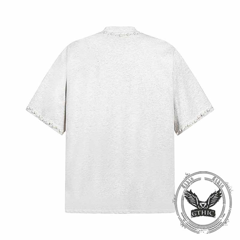 American Retro Nail Beads Letter Pattern T-shirt