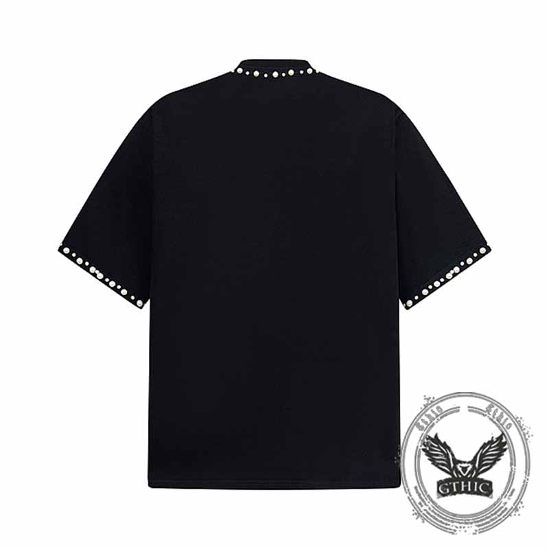 American Retro Nail Beads Letter Pattern T-shirt