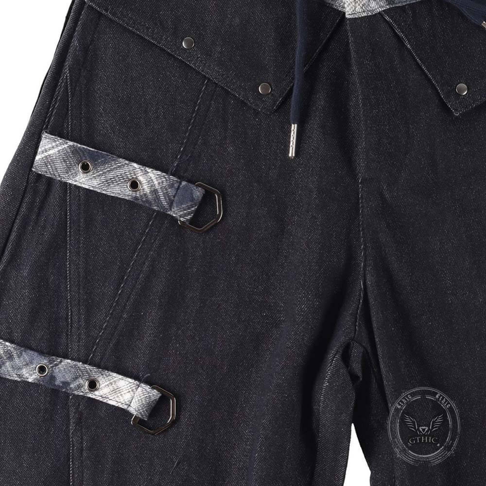 Pantaloni punk da uomo in cotone con stampa teschio patch