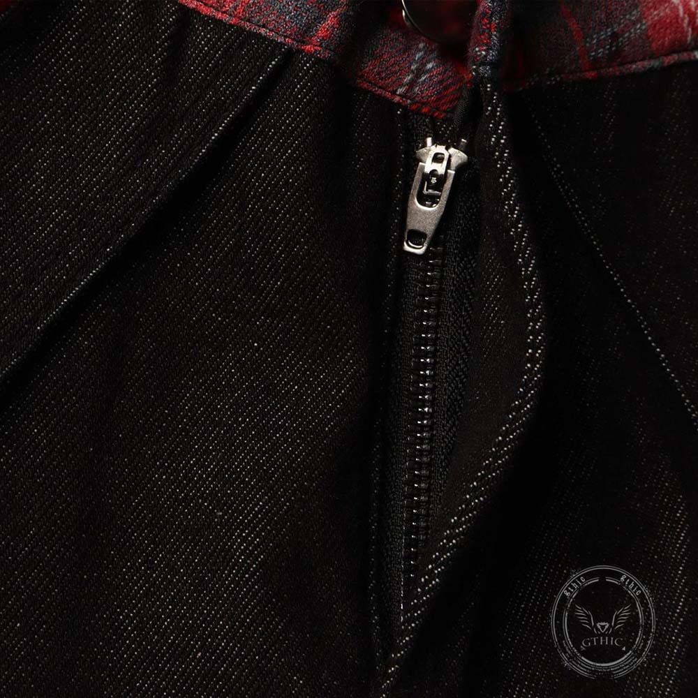 Pantaloni punk da uomo in cotone con stampa teschio patch