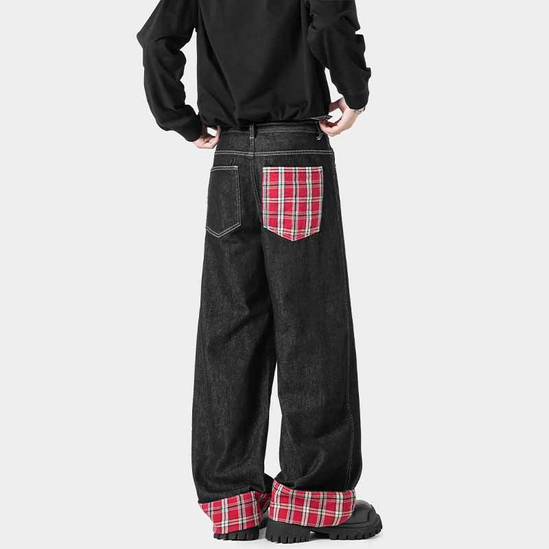 Pantaloni punk da uomo in cotone con stampa teschio patch