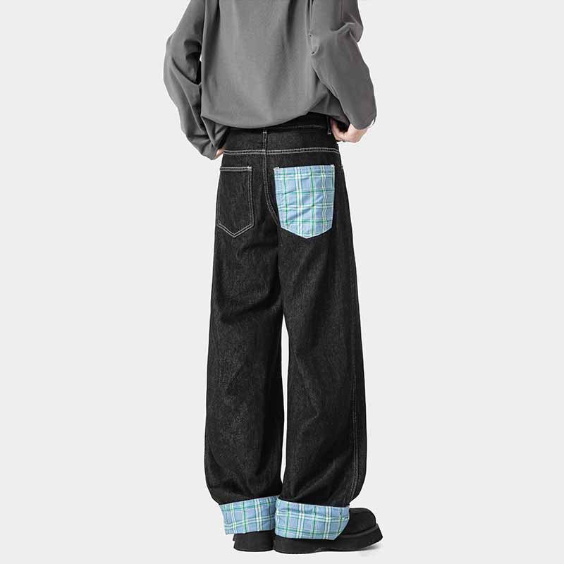 Pantaloni punk da uomo in cotone con stampa teschio patch