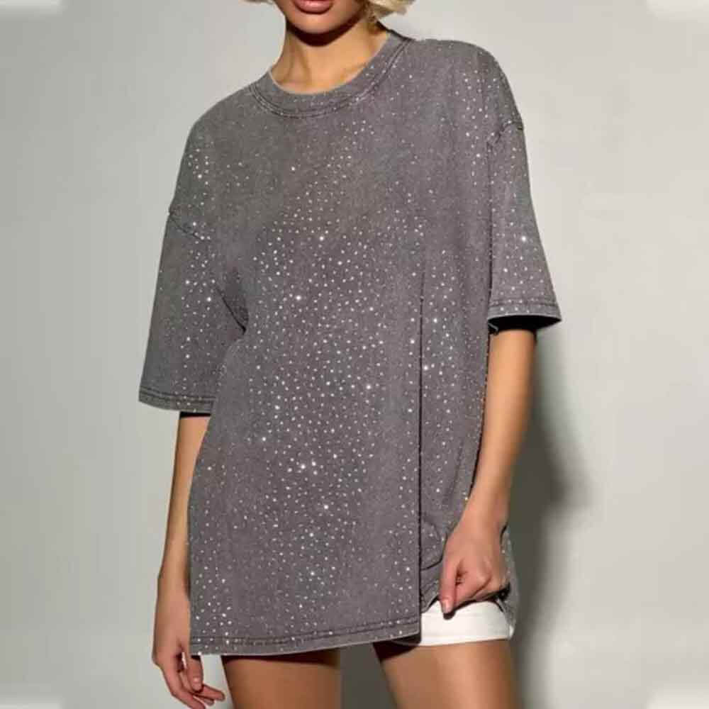 American Retro Rhinestone Distressed Loose T-Shirt