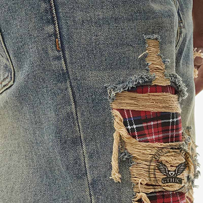 American Retro Ripped Patch Loose Straight Jeans