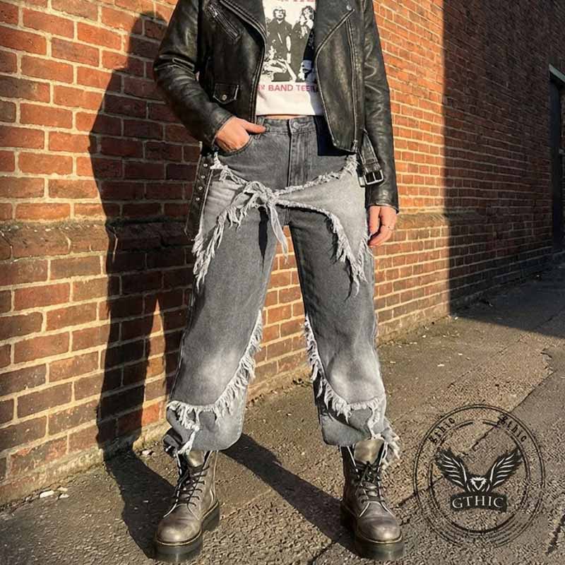 Pantaloni punk da uomo in cotone con stampa teschio patch
