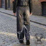 Pantaloni punk da uomo in cotone con stampa teschio patch