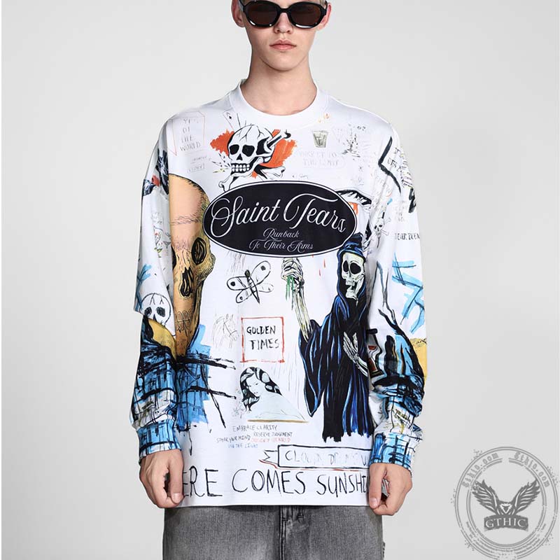 American Retro Skull Graffiti Crew Neck Sweatshirt 01 | Gthic.com