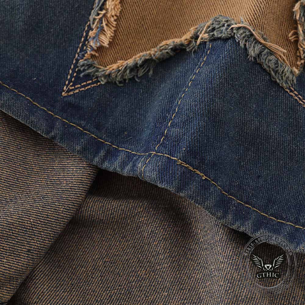 American Retro Star Patchwork Loose Denim Shorts