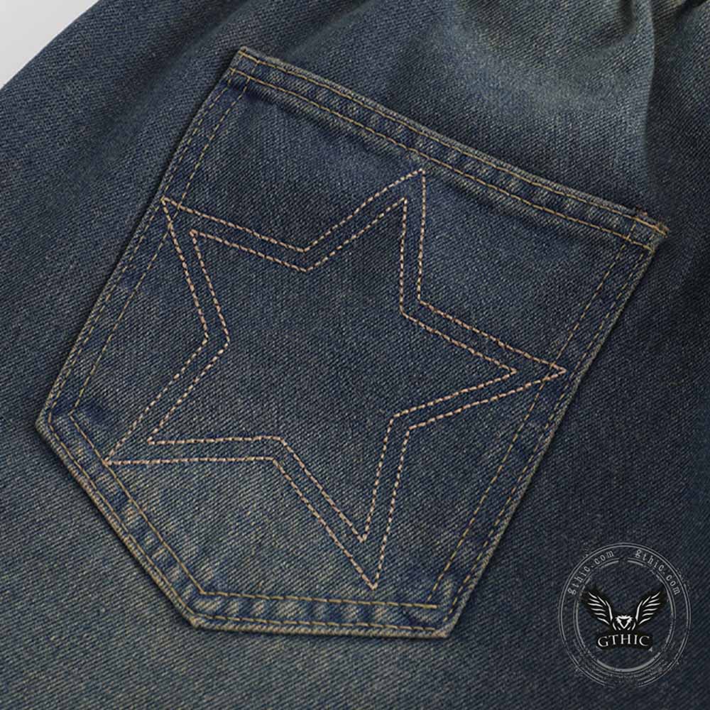 American Retro Star Patchwork Loose Denim Shorts