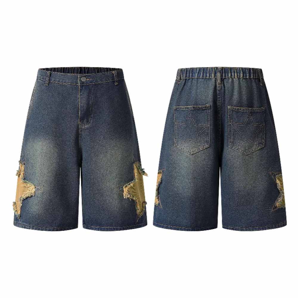 American Retro Star Patchwork Loose Denim Shorts