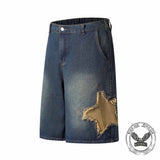 American Retro Star Patchwork Loose Denim Shorts