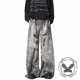 American Retro Star Print Distressed Wide-Leg Jeans 02 | Gthic.com