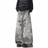 American Retro Star Print Distressed Wide-Leg Jeans 03 | Gthic.com