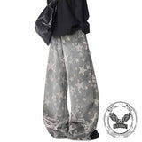 American Retro Star Print Distressed Wide-Leg Jeans