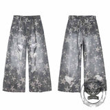 American Retro Star Print Distressed Wide-Leg Jeans