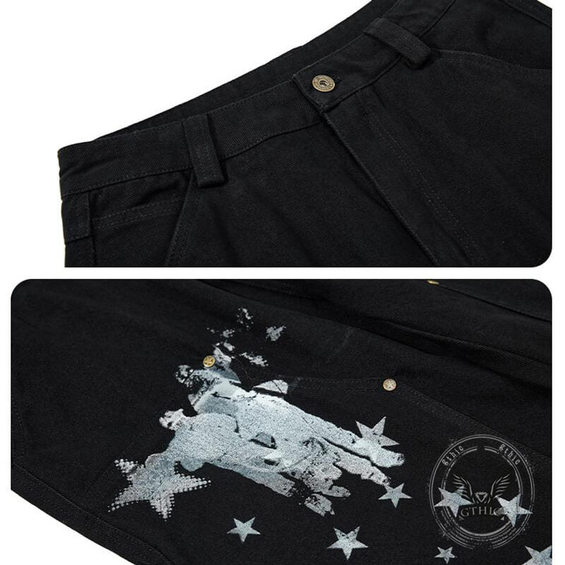 American Retro Star Print Versatile Cargo Baggy Jeans
