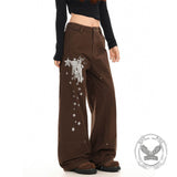 American Retro Star Print Versatile Cargo Baggy Jeans | Gthic.com