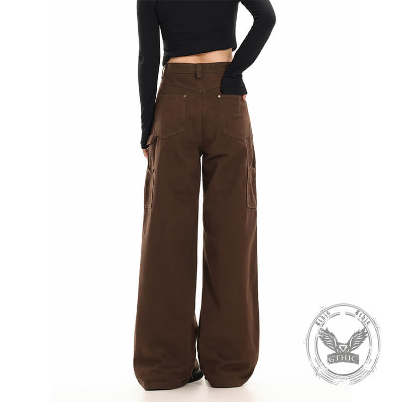 American Retro Star Print Versatile Cargo Baggy Jeans | Gthic.com