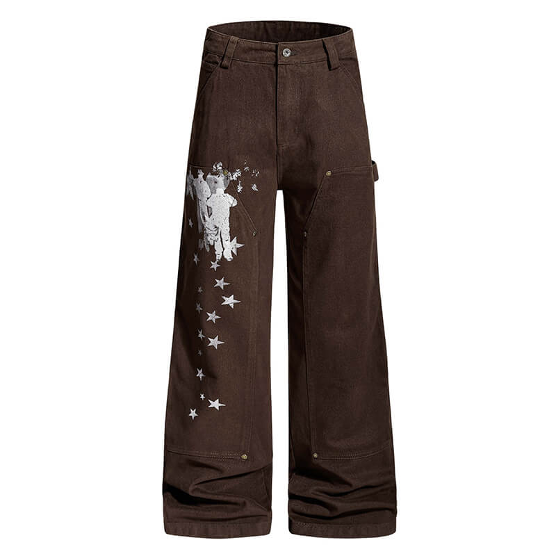 American Retro Star Print Versatile Cargo Baggy Jeans