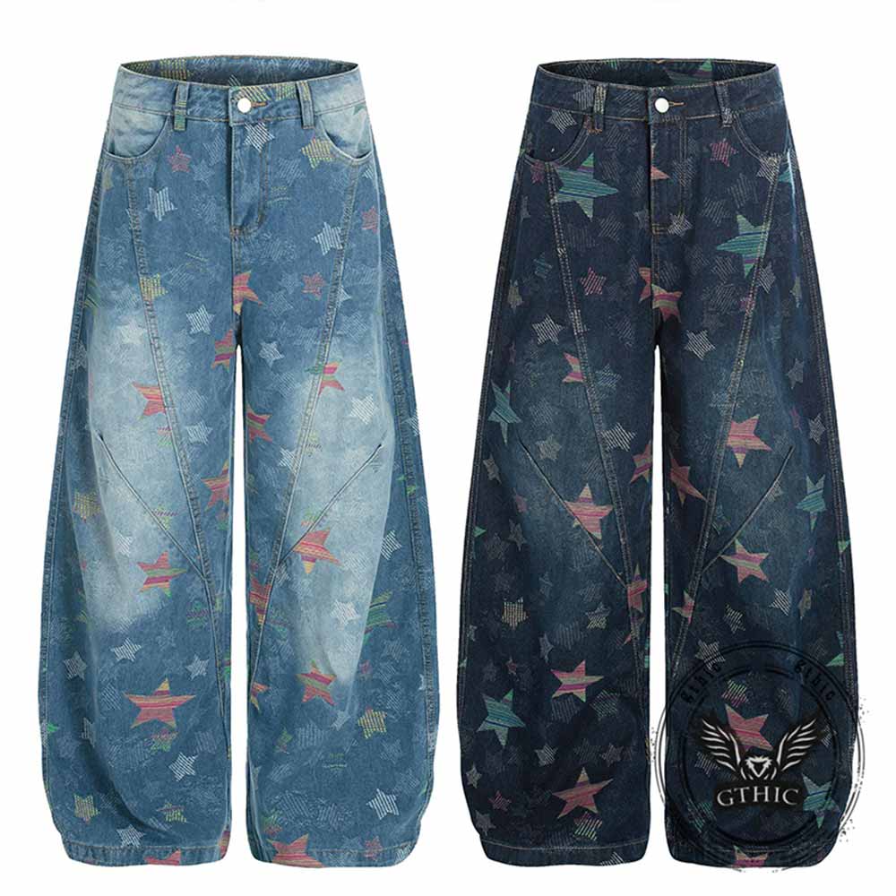 American Retro Star Print Washed Scimitar Jeans | Gthic.com