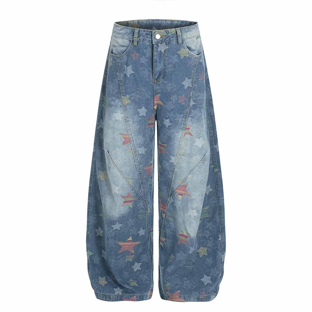 American Retro Star Print Washed Scimitar Jeans | Gthic.com