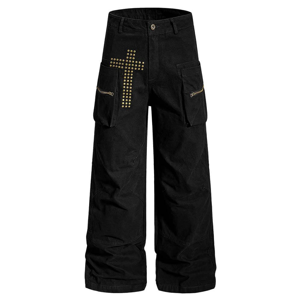 Pantaloni punk da uomo in cotone con stampa teschio patch