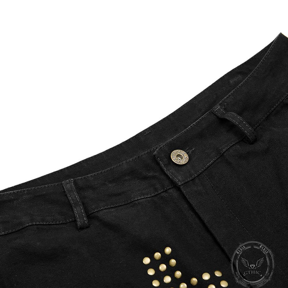 Pantaloni punk da uomo in cotone con stampa teschio patch