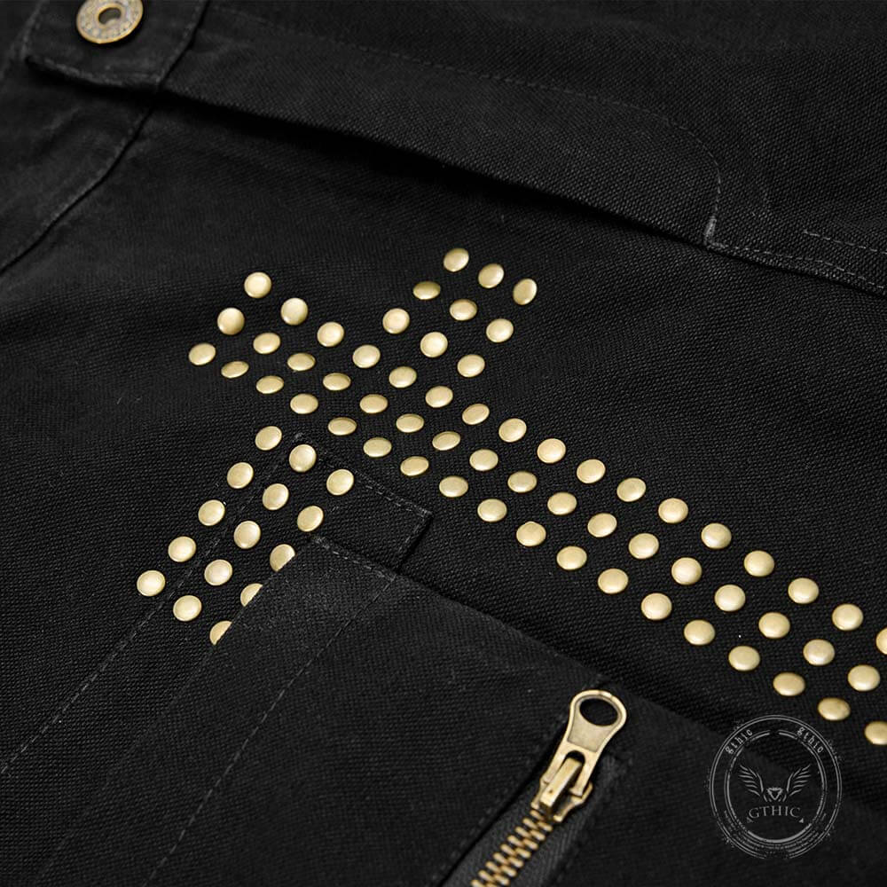 Pantaloni punk da uomo in cotone con stampa teschio patch