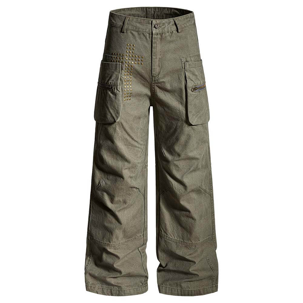 Pantaloni punk da uomo in cotone con stampa teschio patch