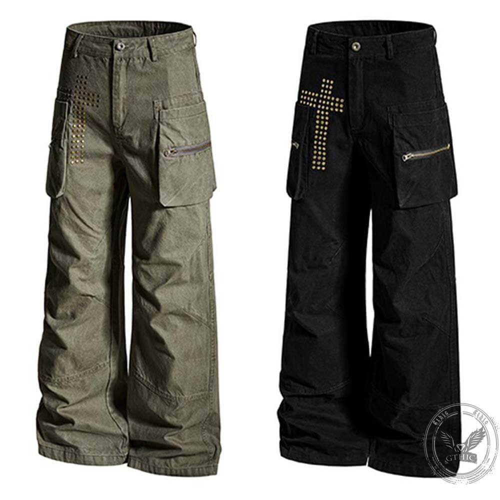 Pantaloni punk da uomo in cotone con stampa teschio patch