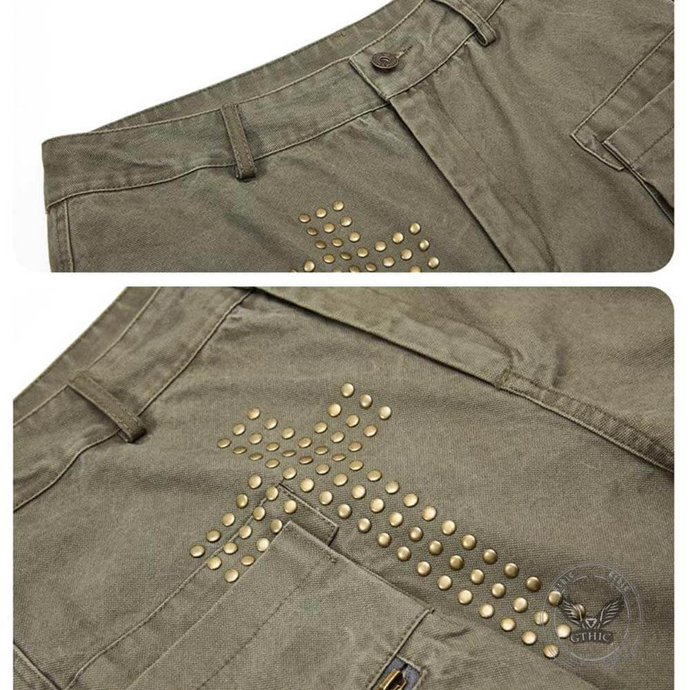 Pantaloni punk da uomo in cotone con stampa teschio patch