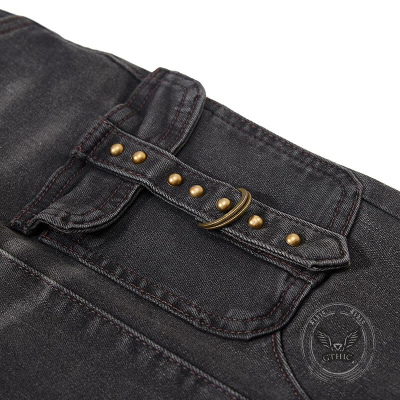 Pantalon Punk Homme en Coton Imprimé Crâne Patch