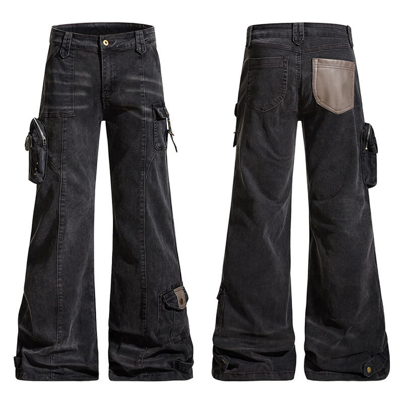 American Retro Style Multi-Pocket Flared Jeans | Gthic.com