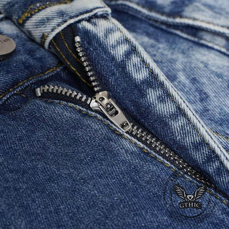 Pantalon Punk Homme en Coton Imprimé Crâne Patch