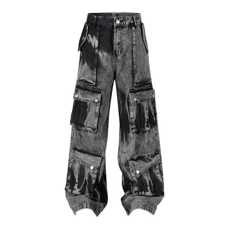 American Retro Tie-Dye Large Pocket Wide-Leg Jeans | Gthic.com