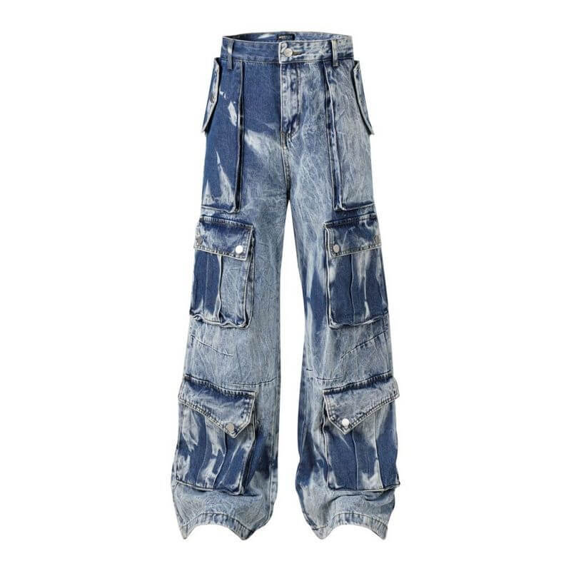 American Retro Tie-Dye Large Pocket Wide-Leg Jeans | Gthic.com