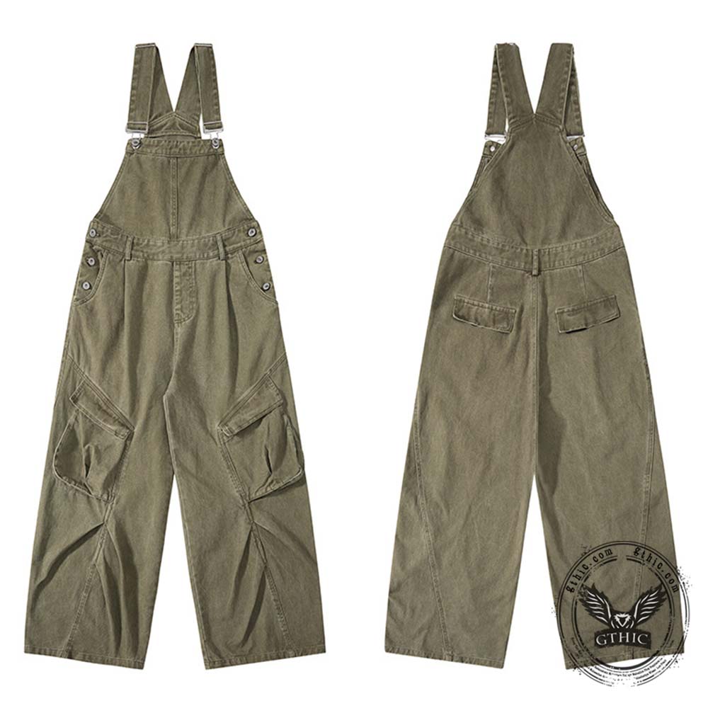 American Retro Wide Leg Large Pocket Cargo Overalls