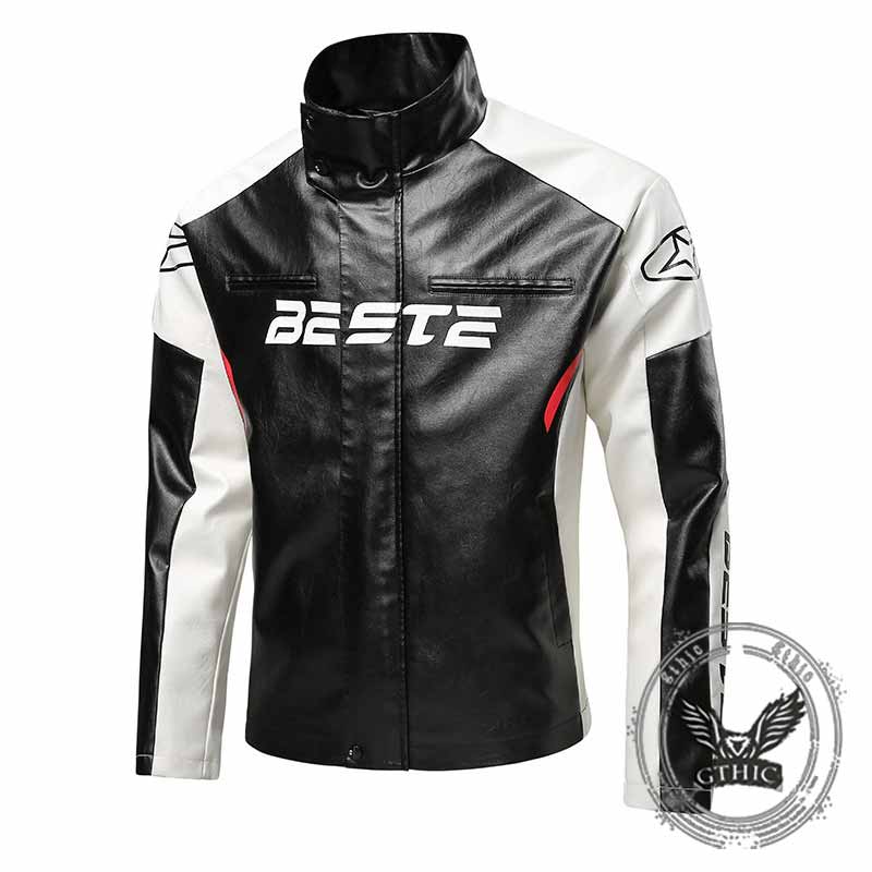 American Stand Collar PU Leather Printed Jacket 02 | Gthic.com