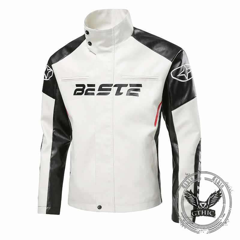 American Stand Collar PU Leather Printed Jacket 03 | Gthic.com