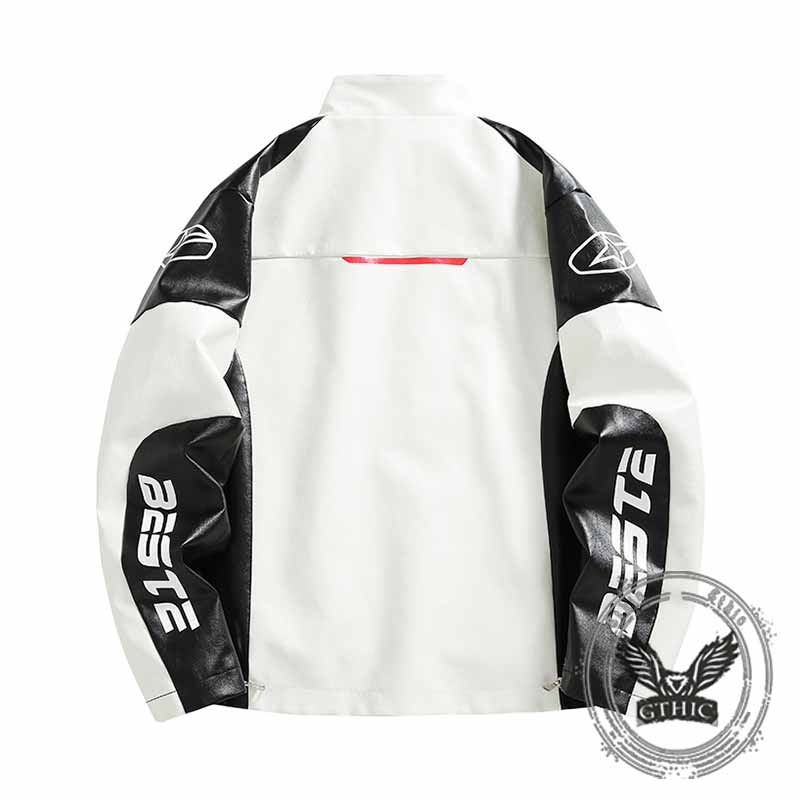 American Stand Collar PU Leather Printed Jacket