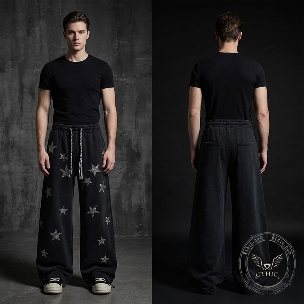 American Star-Print Loose Wide-Leg Casual Pants | Gthic.com