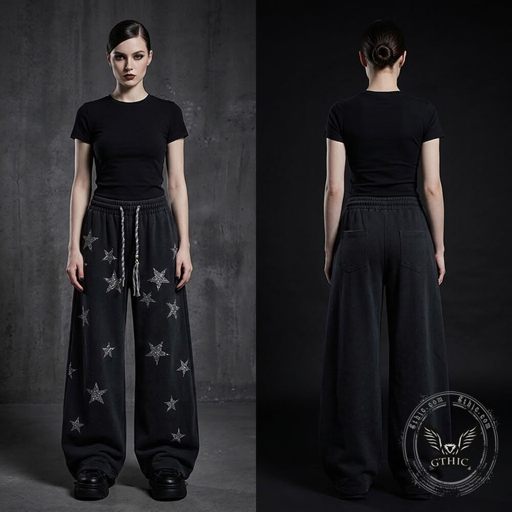 American Star-Print Loose Wide-Leg Casual Pants | Gthic.com