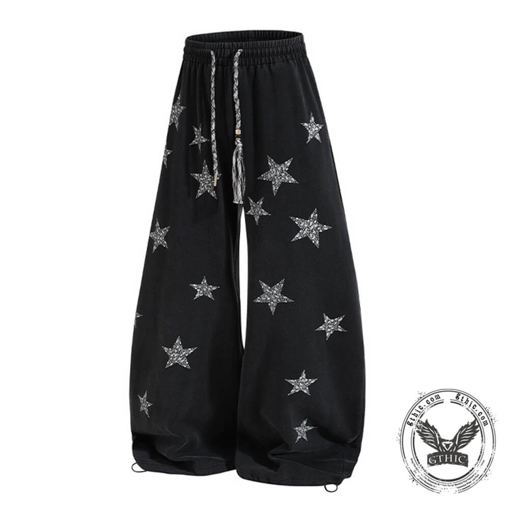 American Star-Print Loose Wide-Leg Casual Pants