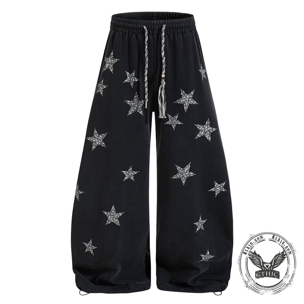 American Star-Print Loose Wide-Leg Casual Pants