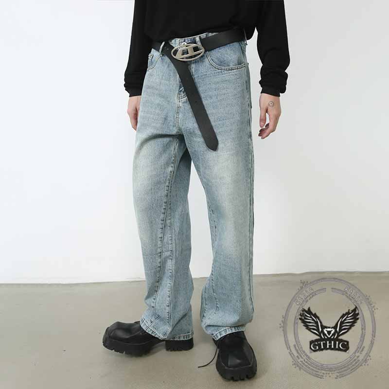 Pantaloni punk da uomo in cotone con stampa teschio patch