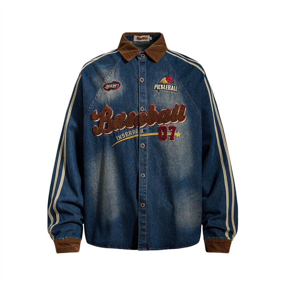 American Street Distressed Loose Lapel Denim Shirt | Gthic.com